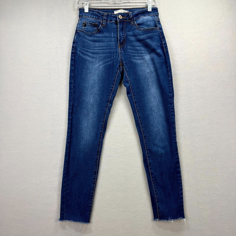 KanCan Skinny Jeans Womens 7/27 Blue Denim‎ Pants Stretch Modern Frayed Raw Hem